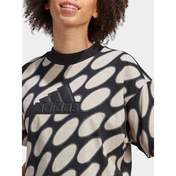 Adidas Marimekko Future Icon 3-Stripes T-Shirt Cropped Black Cloud Loose Size XS - Picture 2 of 5